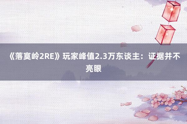 《落寞岭2RE》玩家峰值2.3万东谈主：证据并不亮眼